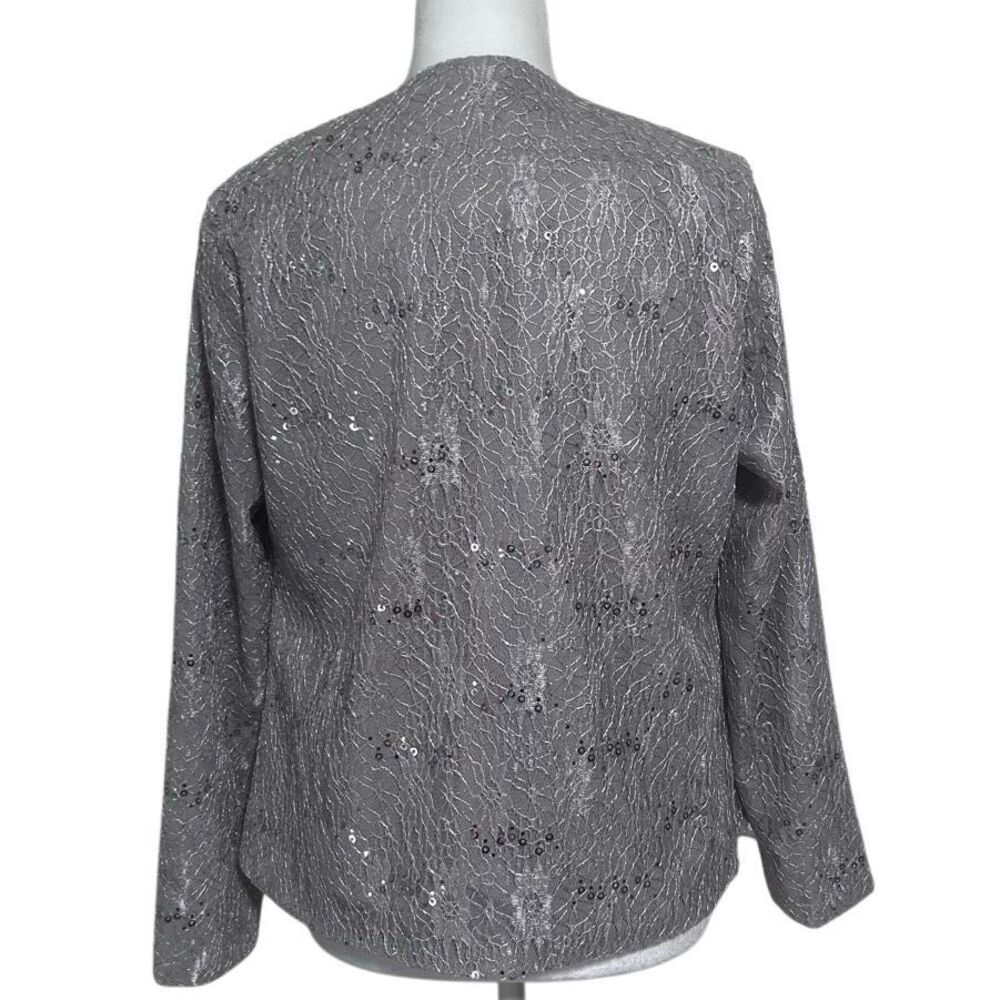 NWOT Formal Pantsuit 3Pc Set Small Gray Silver Sequined Lace Top Jacket & Pants - Picture 6 of 12